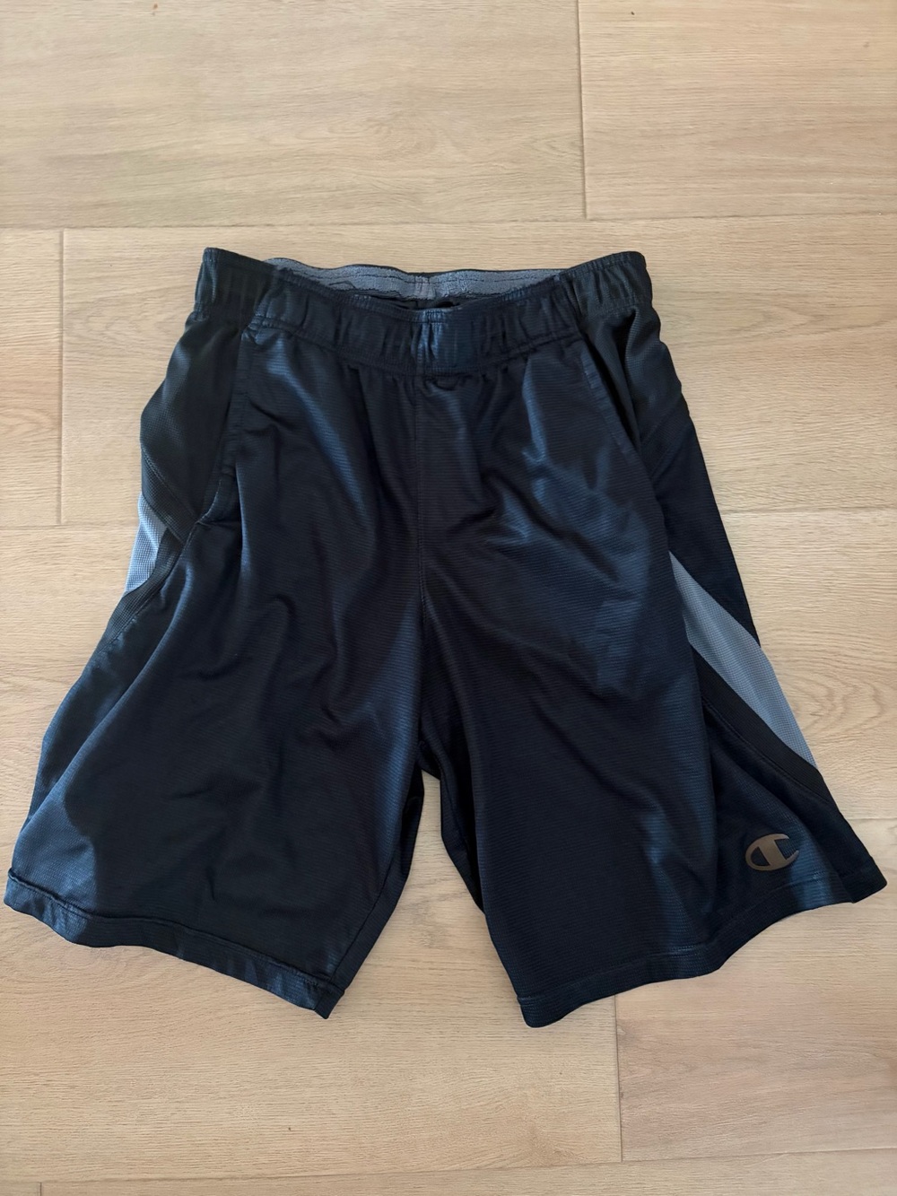 Champion Black Athletic Mesh Shorts with Gray Panels